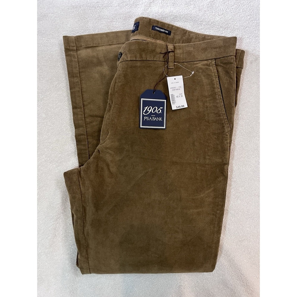 Jos A Bank 1905 Mens Tailored Fit Camel Corduroy Pants 40x30 Flat Front NWT